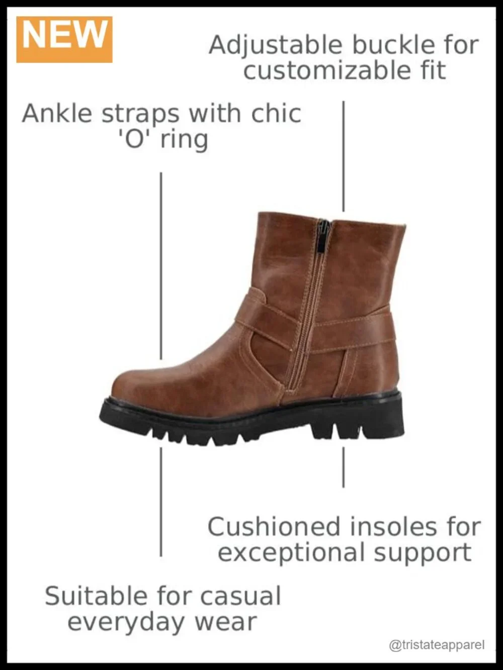 Ankle Bootie with Heel, O-Ring Straps, Adjustable Buckle